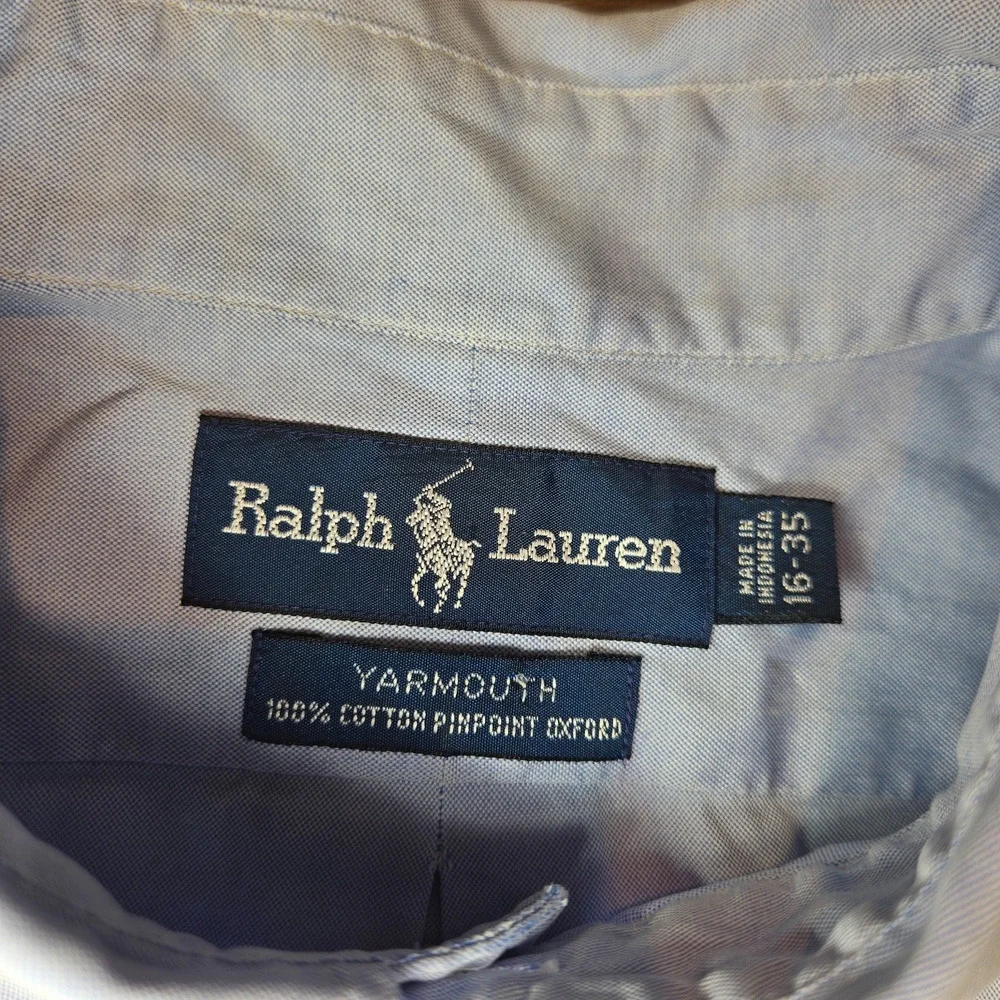 Vintage Polo Ralph Lauren Yarmouth Shirt Mens 16 35 Blue Oxford Cotton Flesh